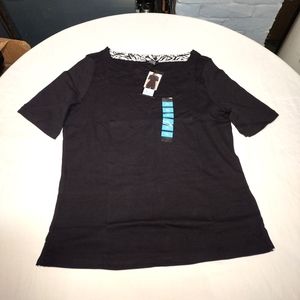 Jones New York Signature Black Cotton Boat Neck Shirt